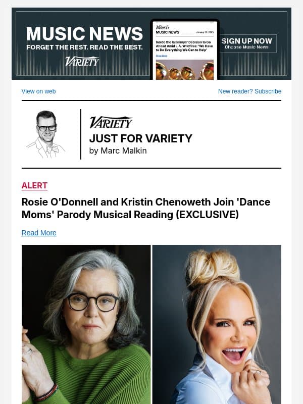 Rosie O'Donnell and Kristin Chenoweth Join 'Dance Moms' Parody Musical Reading (EXCLUSIVE) email from Variety