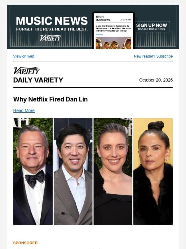 Why Netflix Fired Dan Lin; Christina Applegate Misdiagnosed With MS; 'You Can See Everything' Sets Oscar Campaigns email from Variety