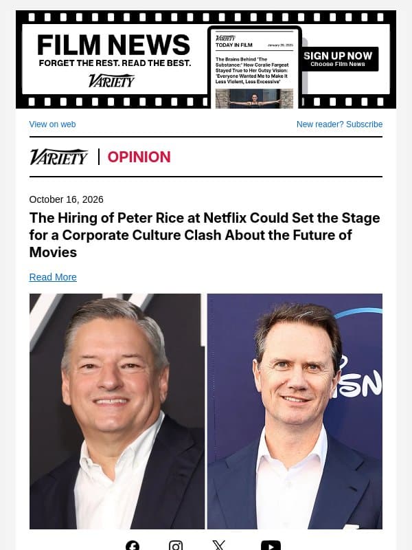 The Hiring of Peter Rice at Netflix Could Set the Stage for a Corporate Culture Clash About the Future of Movies email from Variety