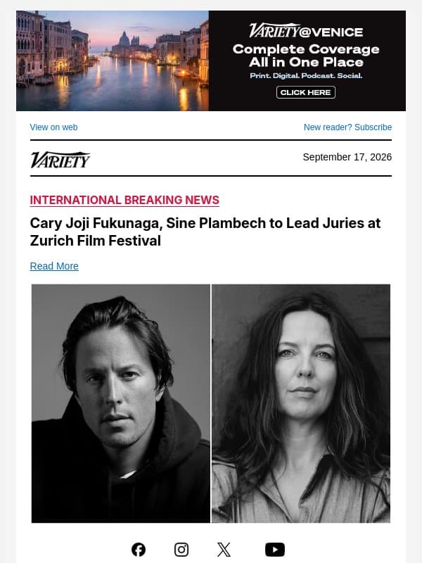 Cary Joji Fukunaga, Sine Plambech to Lead Juries at Zurich Film Festival email from Variety