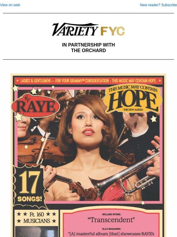 For Your GRAMMY® Consideration - Raye email from Variety