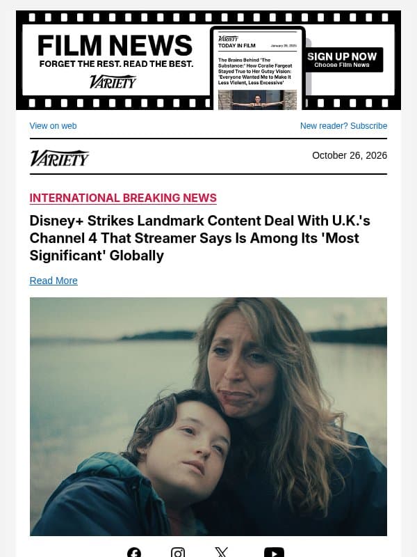 Disney+ Strikes Landmark Content Deal With U.K.'s Channel 4 That Streamer Says Is Among Its 'Most Significant' Globally email from Variety