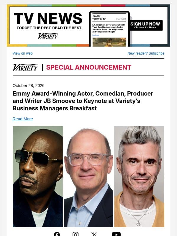 Emmy Award-Winning Actor, Comedian, Producer and Writer JB Smoove to Keynote at Variety’s Business Managers Breakfast email from Variety