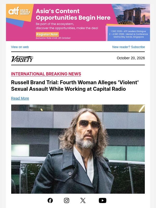 Russell Brand Trial: Fourth Woman Alleges 'Violent' Sexual Assault While Working at Capital Radio email from Variety