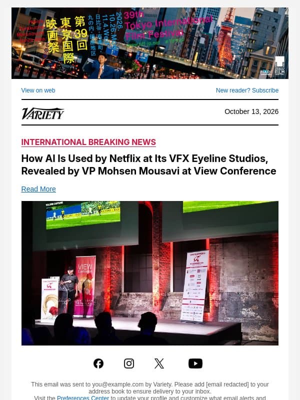 How AI Is Used by Netflix at Its VFX Eyeline Studios, Revealed by VP Mohsen Mousavi at View Conference email from Variety