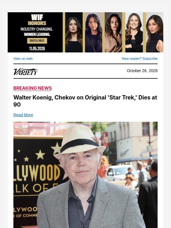 Walter Koenig, Chekov on Original 'Star Trek,' Dies at 90 email from Variety