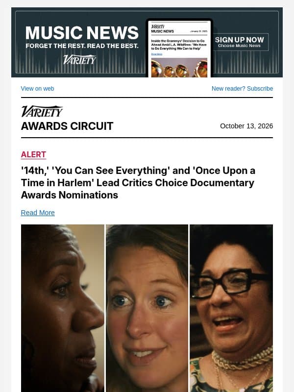 '14th,' 'You Can See Everything' and 'Once Upon a Time in Harlem' Lead Critics Choice Documentary Awards Nominations email from Variety