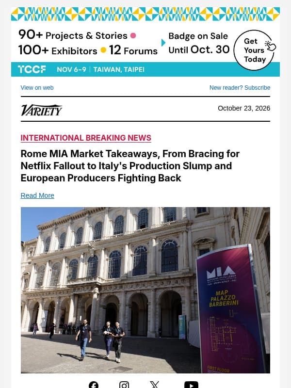 Rome MIA Market Takeaways, From Bracing for Netflix Fallout to Italy's Production Slump and European Producers Fighting Back email from Variety