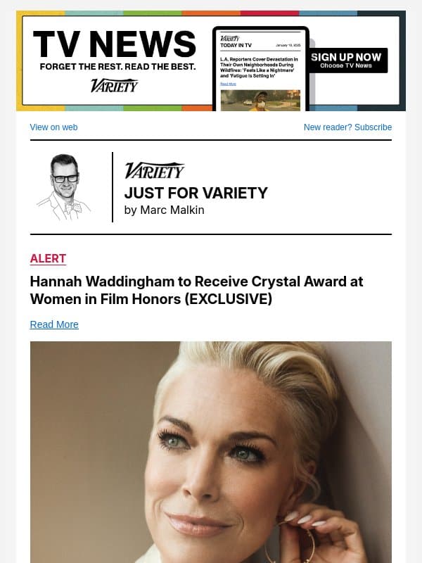 Hannah Waddingham to Receive Crystal Award at Women in Film Honors (EXCLUSIVE) email from Variety