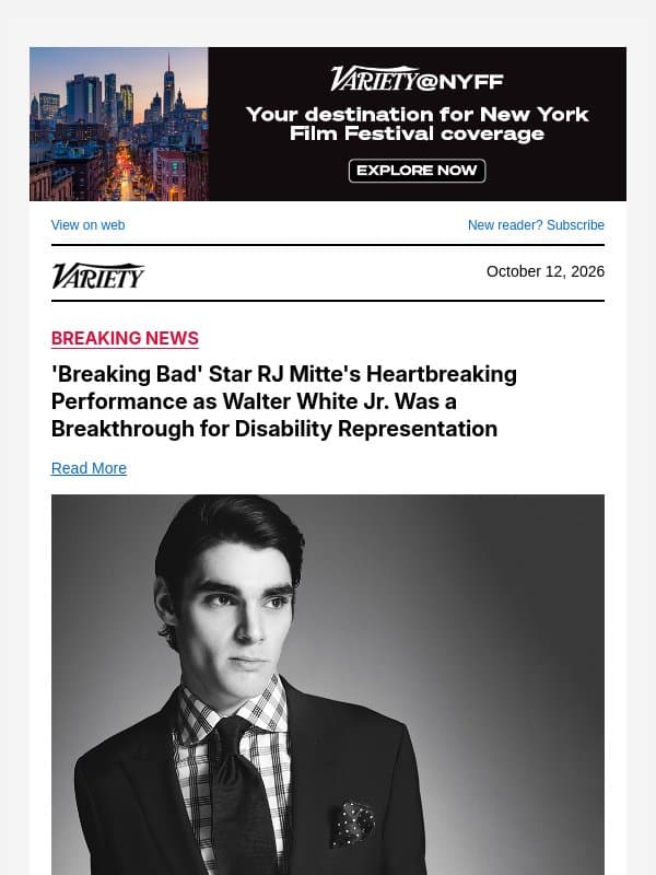 'Breaking Bad' Star RJ Mitte's Heartbreaking Performance as Walter White Jr. Was a Breakthrough for Disability Representation email from Variety