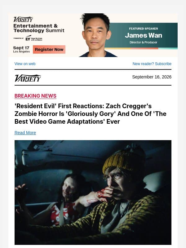 'Resident Evil' First Reactions: Zach Cregger's Zombie Horror Is 'Gloriously Gory' And One Of 'The Best Video Game Adaptations' Ever email from Variety