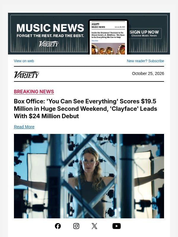 Box Office: 'You Can See Everything' Scores $19.5 Million in Huge Second Weekend, 'Clayface' Leads With $24 Million Debut email from Variety