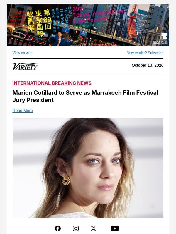 Marion Cotillard to Serve as Marrakech Film Festival Jury President email from Variety