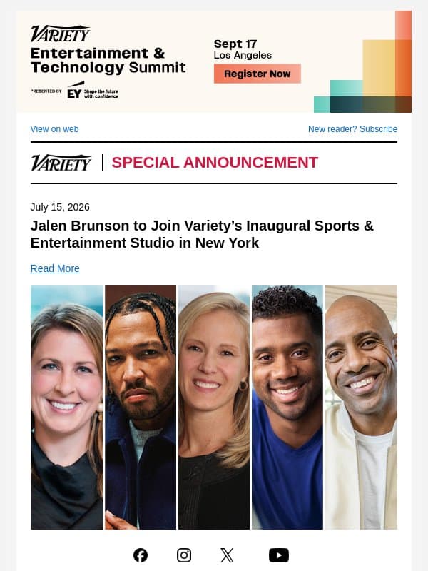 Jalen Brunson to Join Variety’s Inaugural Sports & Entertainment Studio in New York email from Variety