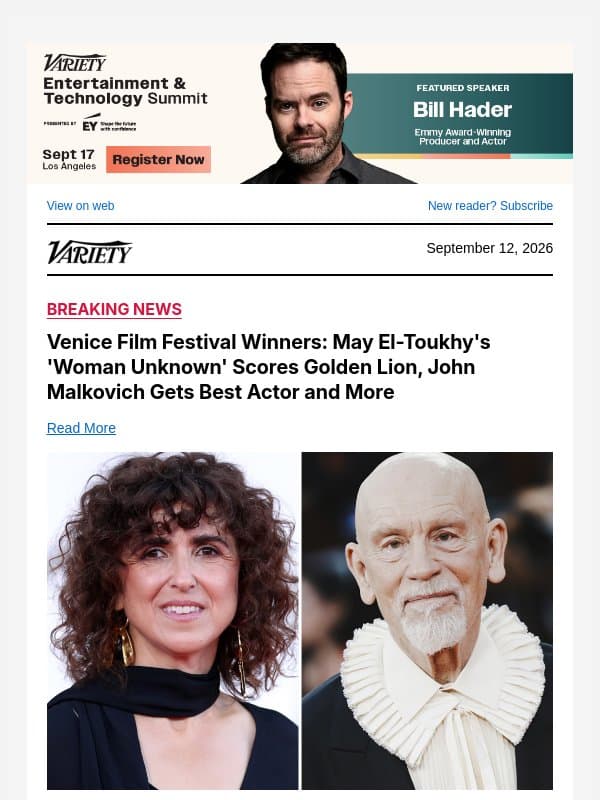 Venice Film Festival Winners: May El-Toukhy's 'Woman Unknown' Scores Golden Lion, John Malkovich Gets Best Actor and More email from Variety
