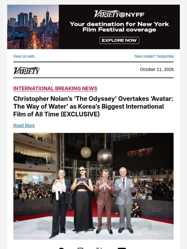 Christopher Nolan’s ‘The Odyssey’ Overtakes ‘Avatar: The Way of Water’ as Korea’s Biggest International Film of All Time (EXCLUSIVE) email from Variety