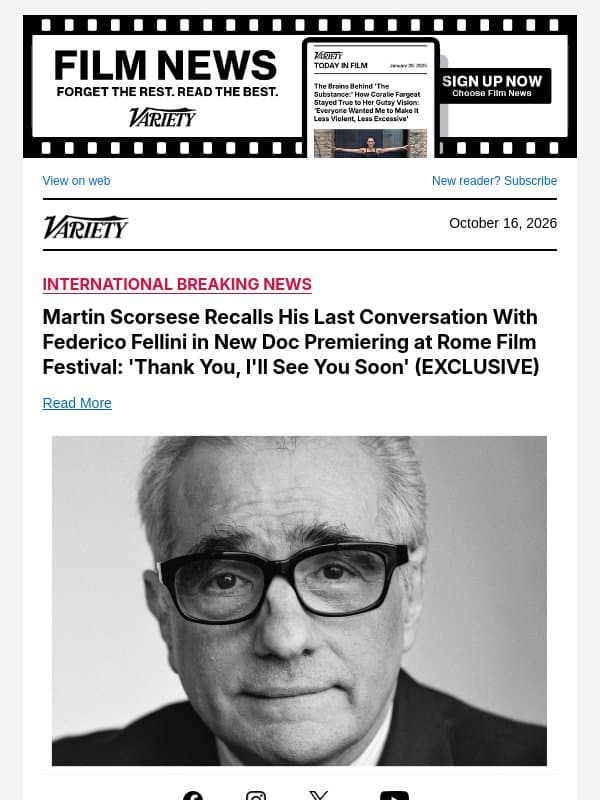 Martin Scorsese Recalls His Last Conversation With Federico Fellini in New Doc Premiering at Rome Film Festival: 'Thank You, I'll See You Soon' (EXCLUSIVE) email from Variety