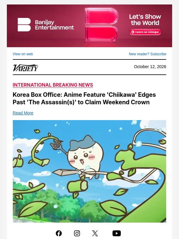 Korea Box Office: Anime Feature 'Chiikawa' Edges Past 'The Assassin(s)' to Claim Weekend Crown email from Variety