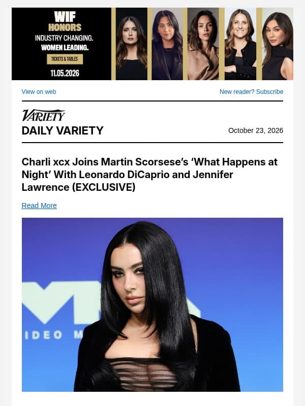 Charli xcx Joins Scorsese Film; 'The Gentlemen' Adds to Cast; Jamie Lee Curtis' 'Newlyweds' Review email from Variety