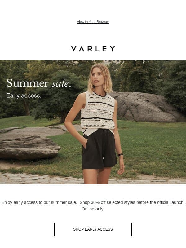 Early access: summer sale preview email from Varley