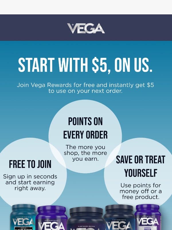 Your $5 is waiting email from Vega