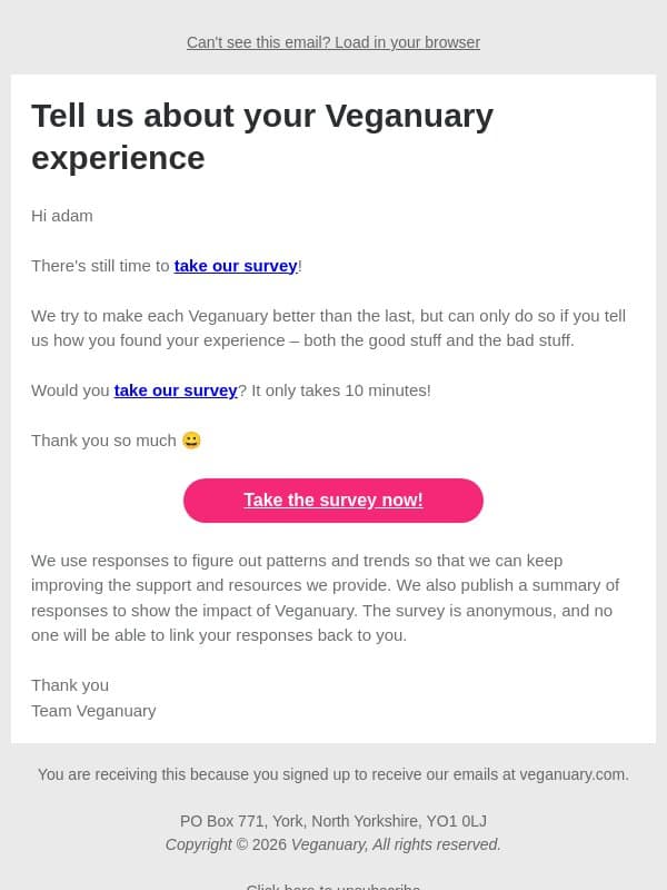 How was it for you adam? email from Veganuary