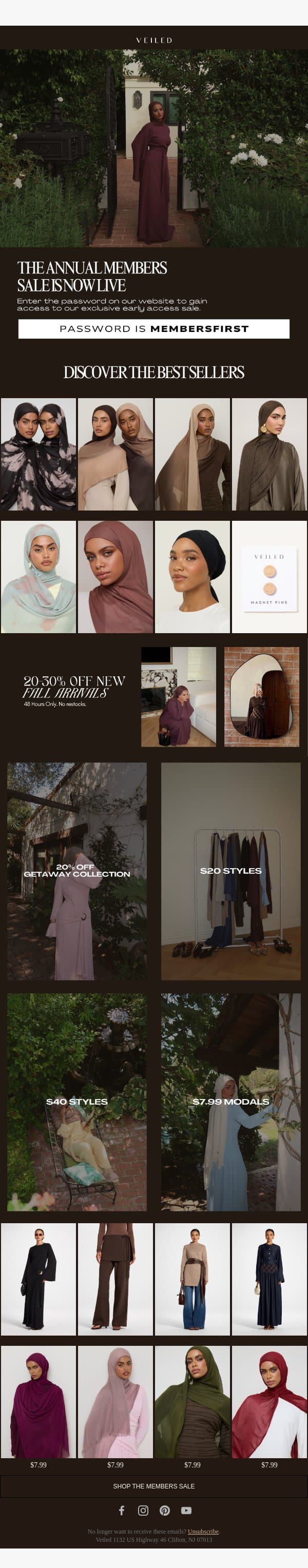 The members sale is open, and you have access. email from Veiled Collection screenshot