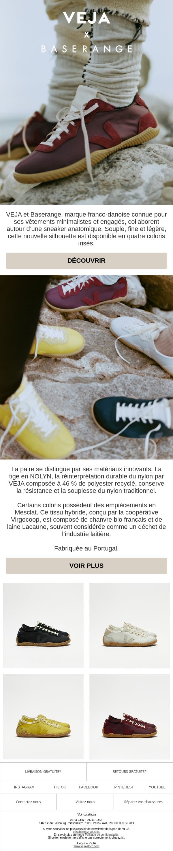 VEJA x Baserange email from Veja screenshot