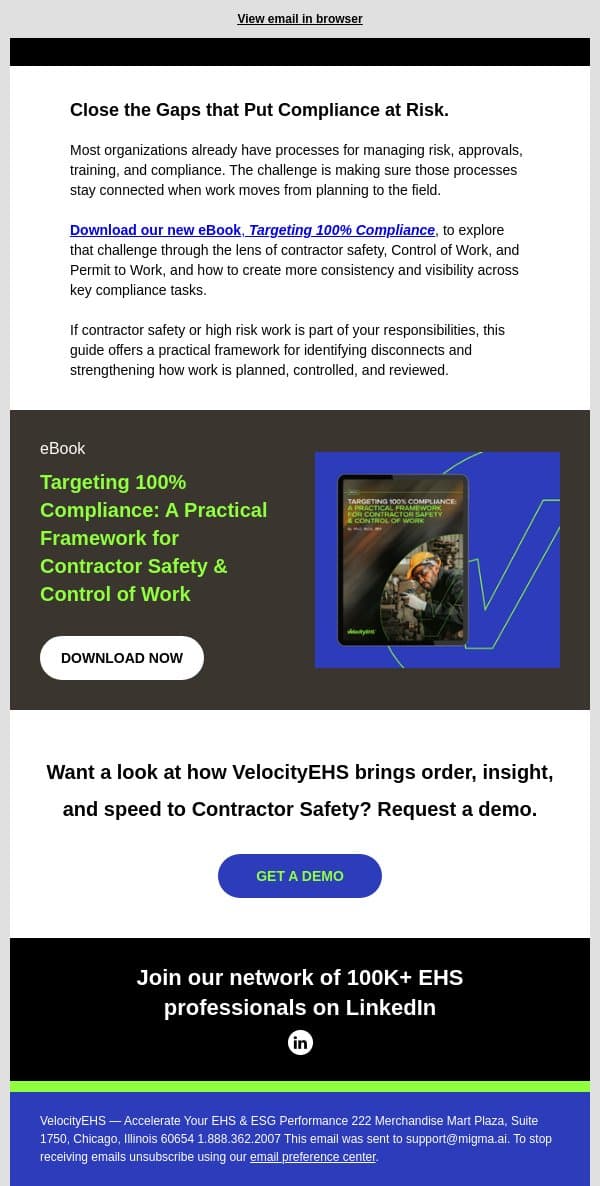 Where do gaps in compliance begin? email from VelocityEHS screenshot