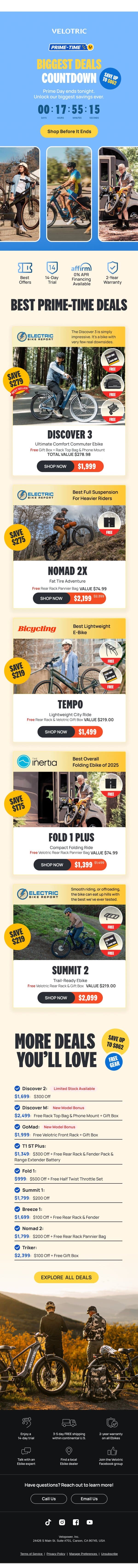 Prime Day Countdown: Save Up to $862 Before It’s Gone email from Velotric screenshot