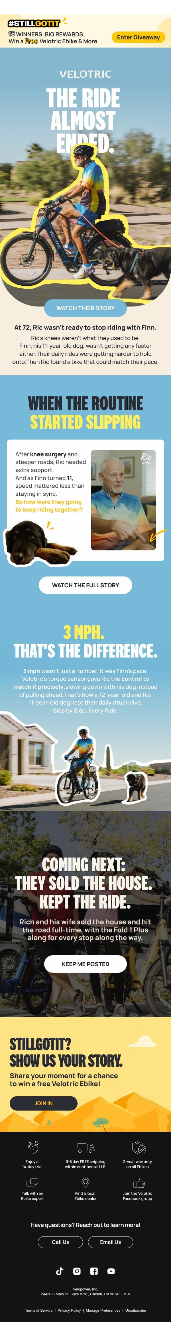 3 mph changed everything. email from Velotric screenshot