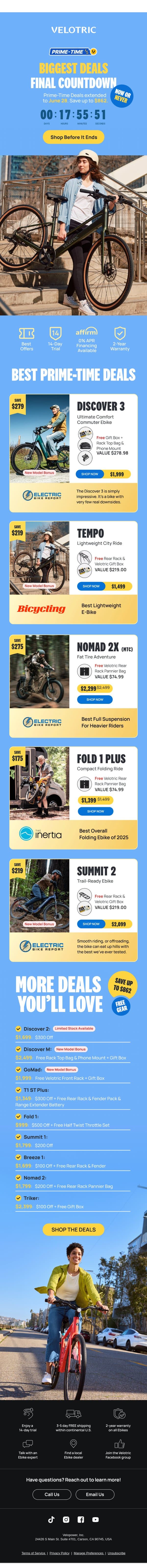Extended: Biggest Deals Final Countdown email from Velotric screenshot