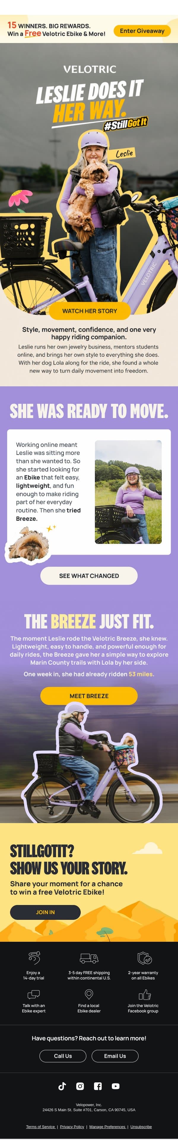 Leslie Does It Her Way. email from Velotric screenshot
