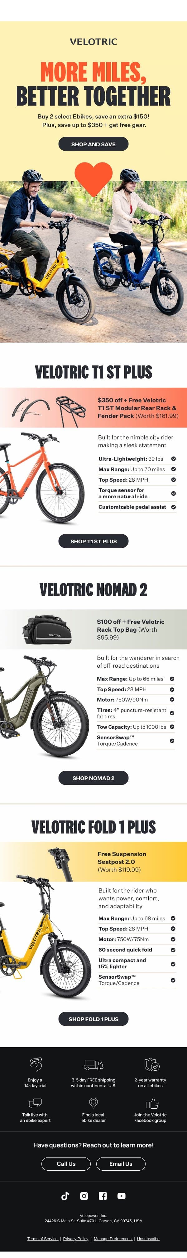 $350 off is just the beginning... email from Velotric screenshot