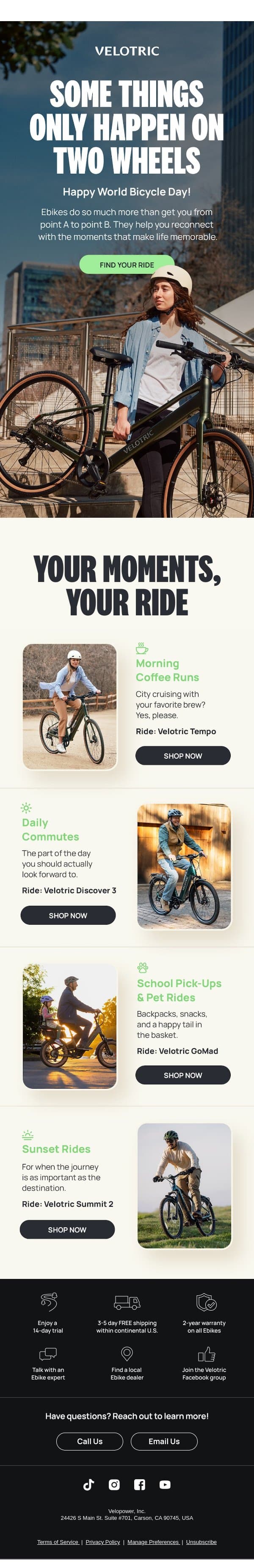 Some Things Only Happen On 2 Wheels email from Velotric screenshot