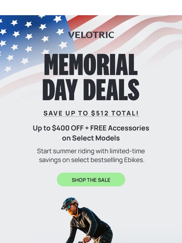 Up to $400 OFF Your Summer Ride ☀️ email from Velotric