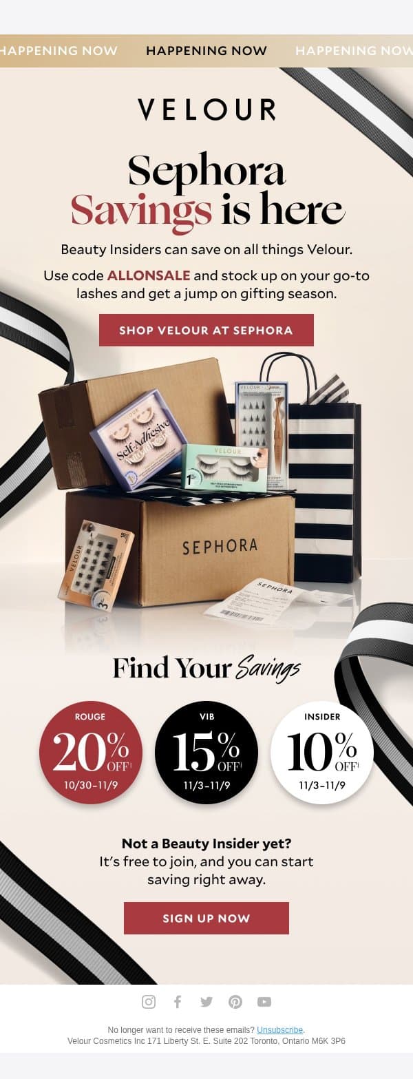 Sephora Savings is here ❤️ email from Velour Beauty screenshot