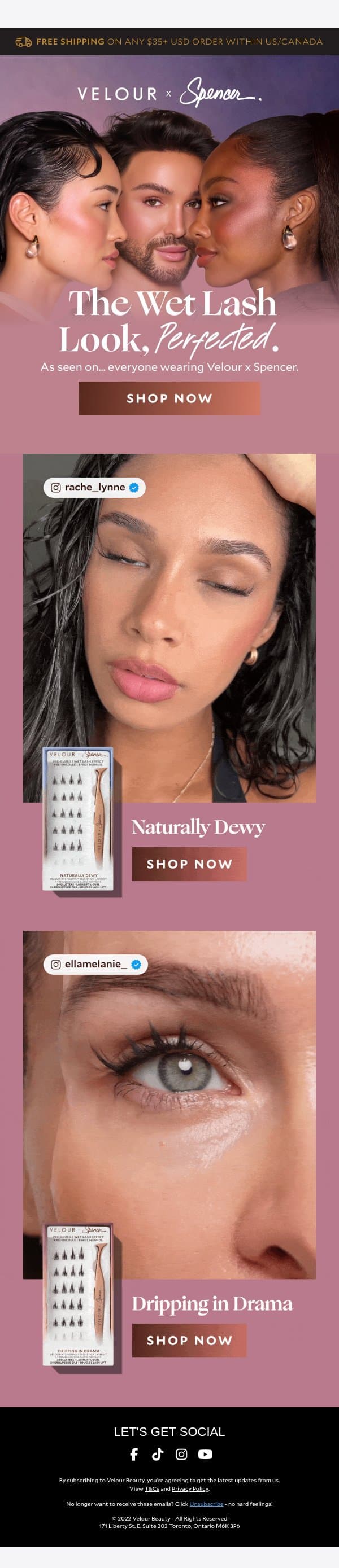 The wet lash look, on everyone email from Velour Beauty screenshot
