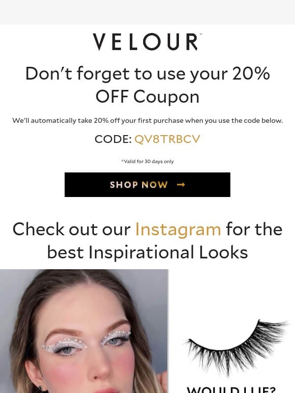 Hi beauty, Just Checking In 👋 email from Velour Beauty