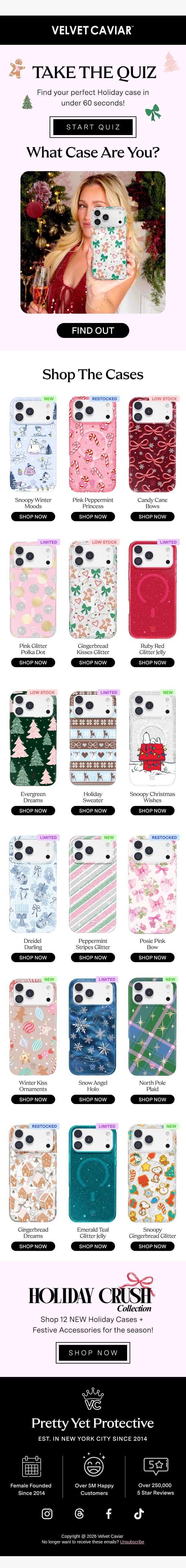 Hey, your Holiday case quiz is ready π email from Velvet Caviar screenshot