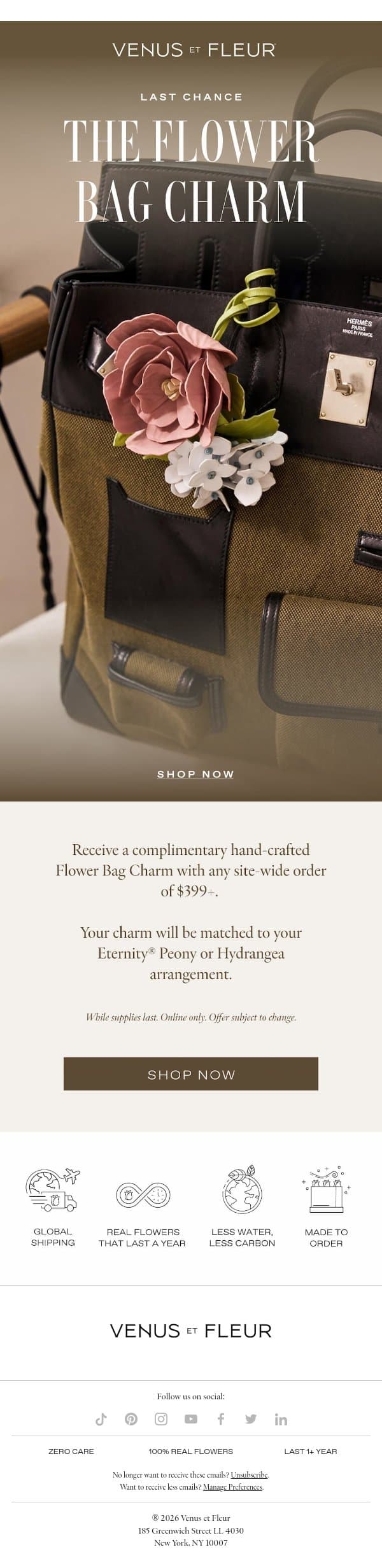 The Final Day of Our Flower Charm Gift email from Venus et Fleur screenshot