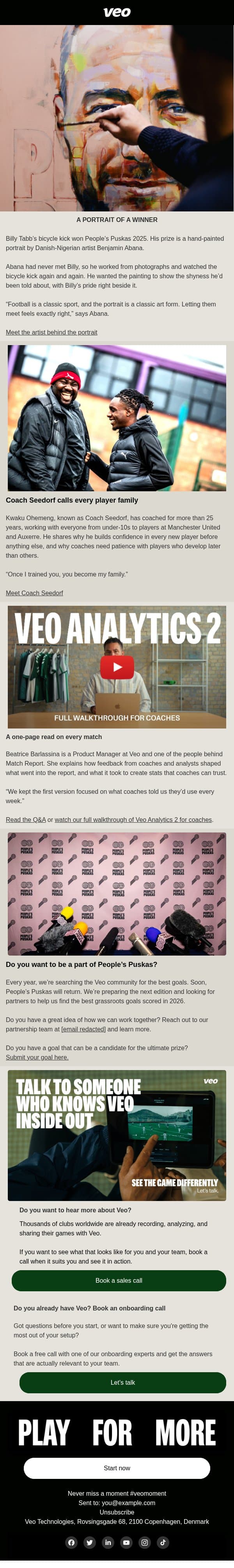 Portrait of a winner email from Veo screenshot