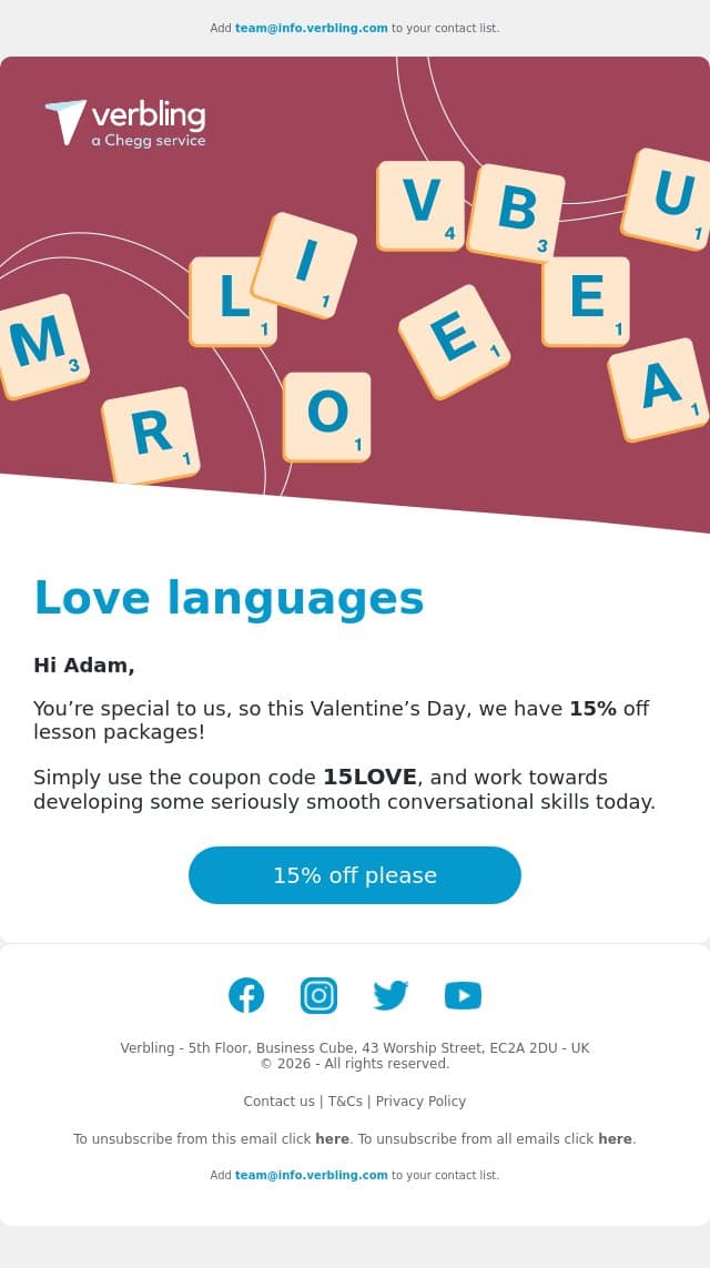 Your coupon is still available ποΈ email from Verbling screenshot