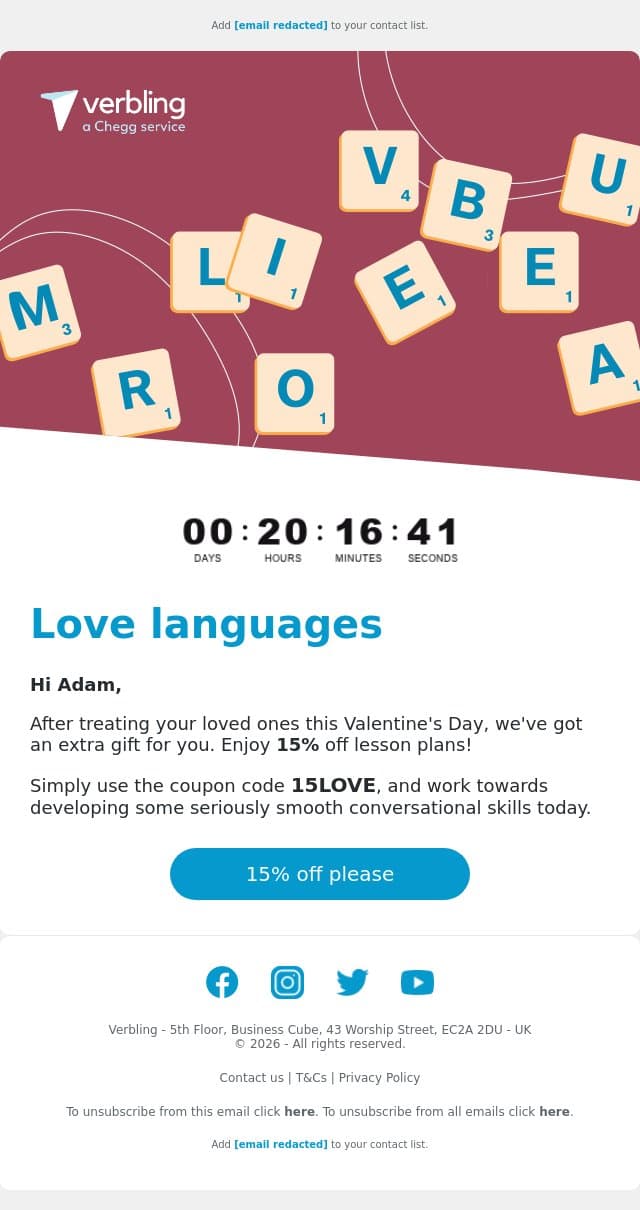 ⏳ Only a few hours left ⏳ email from Verbling screenshot