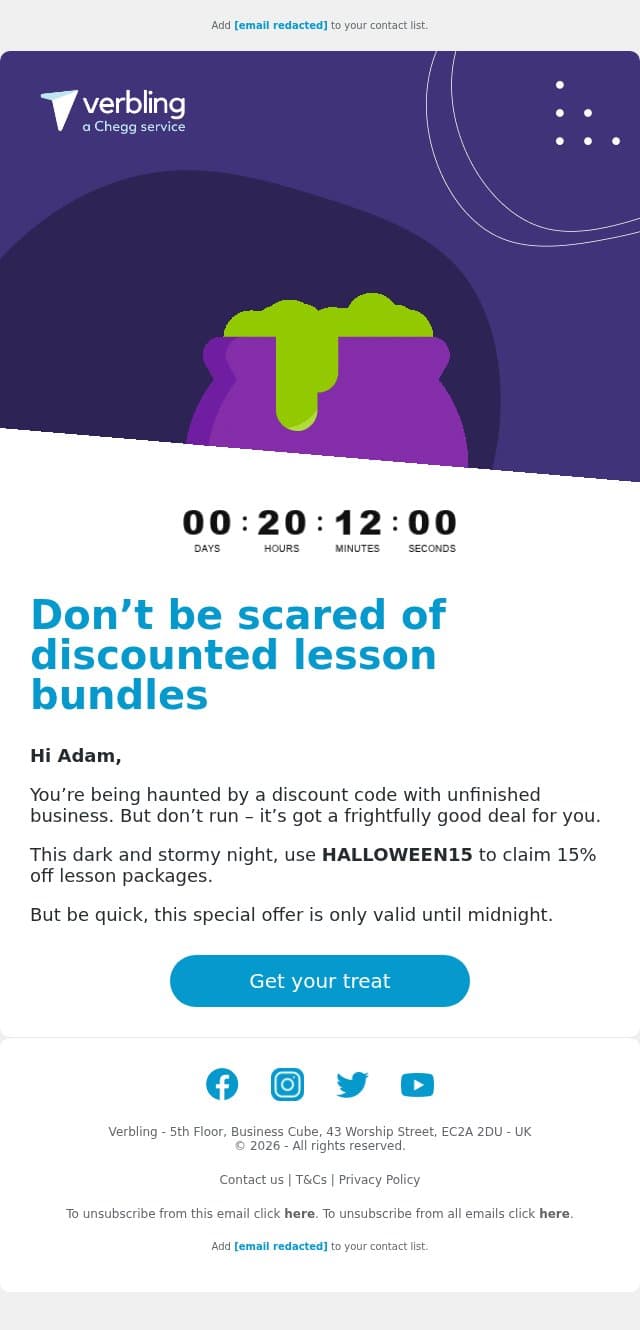 The final hours are upon us β³ To miss this deal would be ghastly π± email from Verbling screenshot