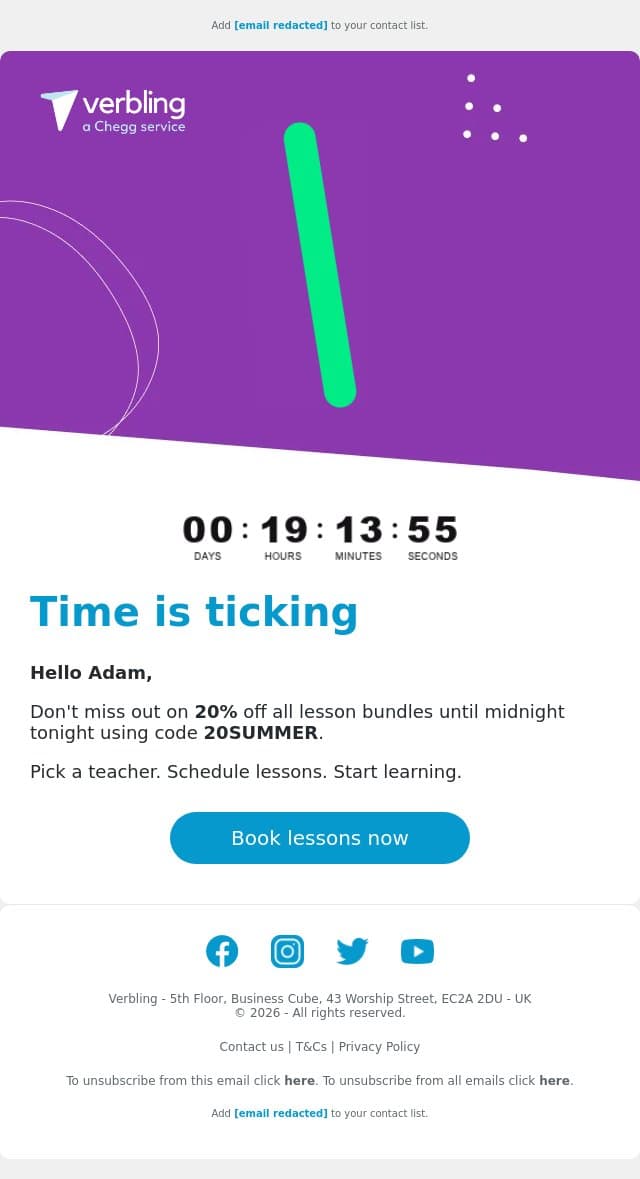 ⏳ Last chance to save ⏳ email from Verbling screenshot