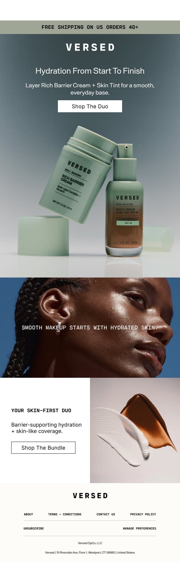 Hydration in every step email from Versed screenshot