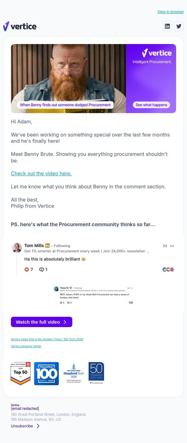 Have you met Benny Brute? email from Vertice screenshot