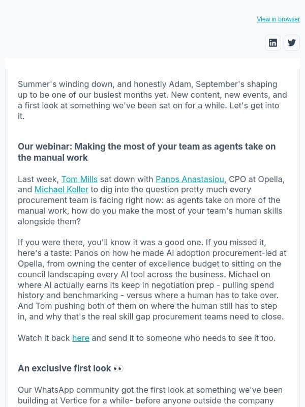You're getting the first look Adam email from Vertice