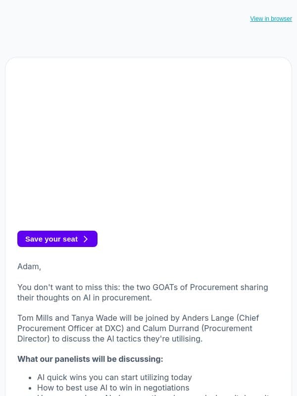 Adam - Tom Mills + Tanya Wade on AI in Procurement email from Vertice